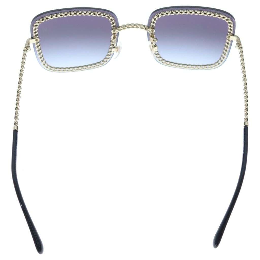 Chanel CC Logo Square Chain Sunglasses Gold Frame Gradient Lens Black Eyewear — view 2
