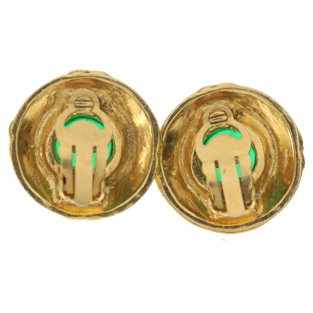 Chanel Green Stone Earrings Gold — view 2