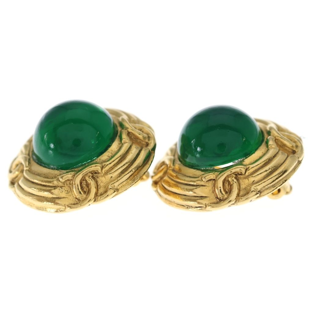 Chanel Green Stone Earrings Gold — view 4