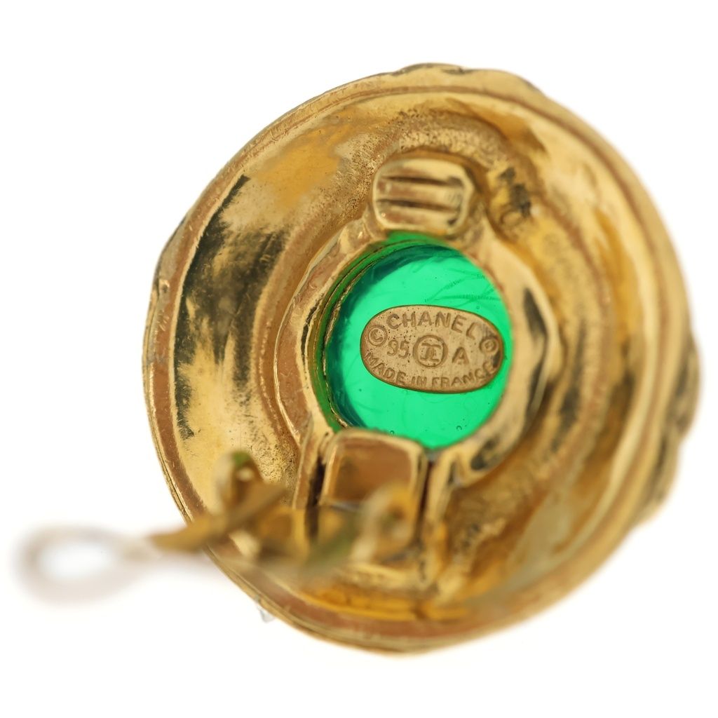 Chanel Green Stone Earrings Gold — view 6
