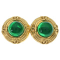 Chanel Green Stone Earrings Gold