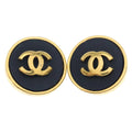 Chanel CC Logo Earrings Black Gold