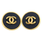 Chanel CC Logo Earrings Black Gold