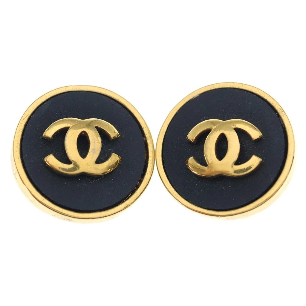 Chanel CC Logo Earrings Black Gold