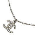 Chanel CC Logo Rhinestone Silver Pendant Chain