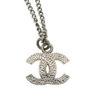 Chanel CC Logo Rhinestone Silver Pendant Chain — view 5