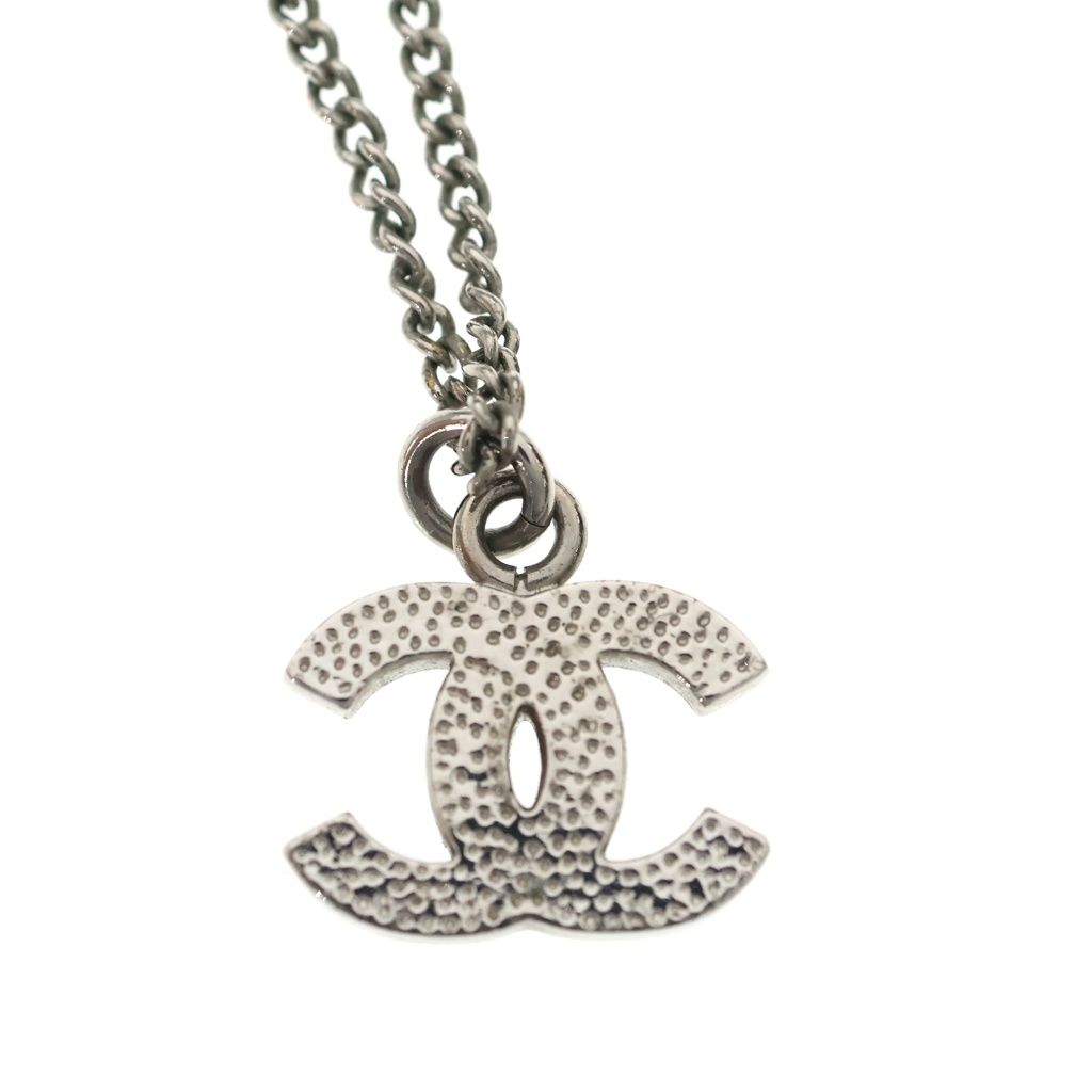 Chanel CC Logo Rhinestone Silver Pendant Chain — view 5