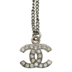Chanel CC Logo Rhinestone Silver Pendant Chain — view 3