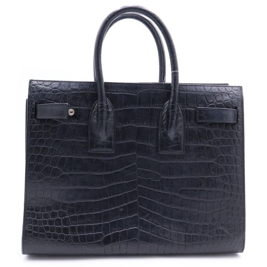 Saint Laurent Paris Embossed Croco Handbag Black Leather Silver — view 2
