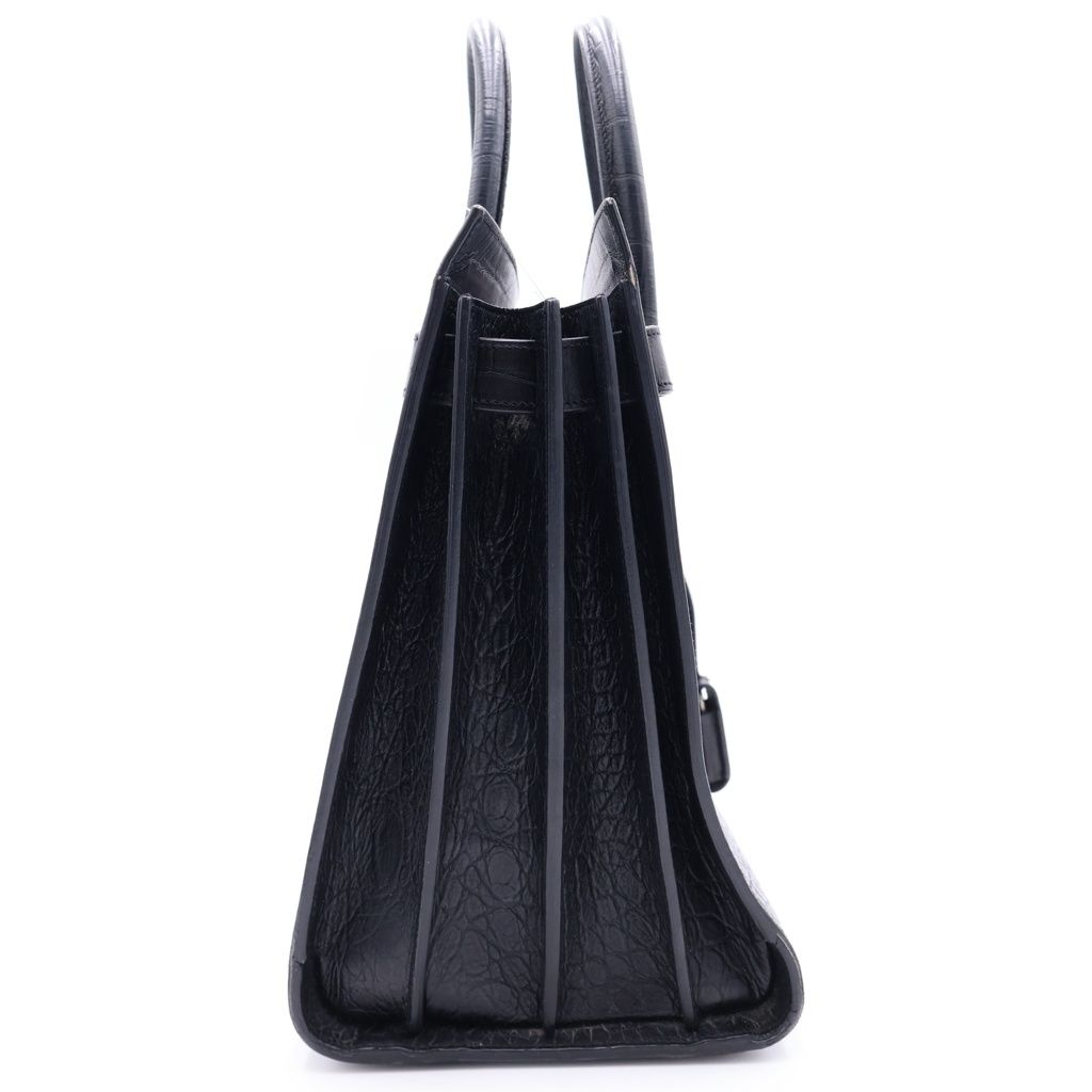 Saint Laurent Paris Embossed Croco Handbag Black Leather Silver — view 3