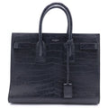 Saint Laurent Paris Embossed Croco Handbag Black Leather Silver