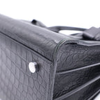Saint Laurent Paris Embossed Croco Handbag Black Leather Silver — view 6