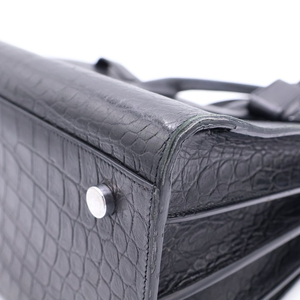 Saint Laurent Paris Embossed Croco Handbag Black Leather Silver — view 6
