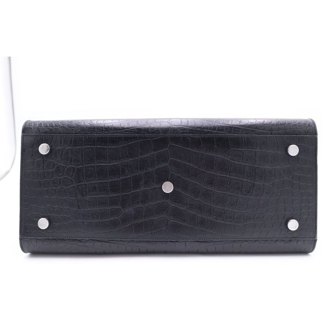 Saint Laurent Paris Embossed Croco Handbag Black Leather Silver — view 4