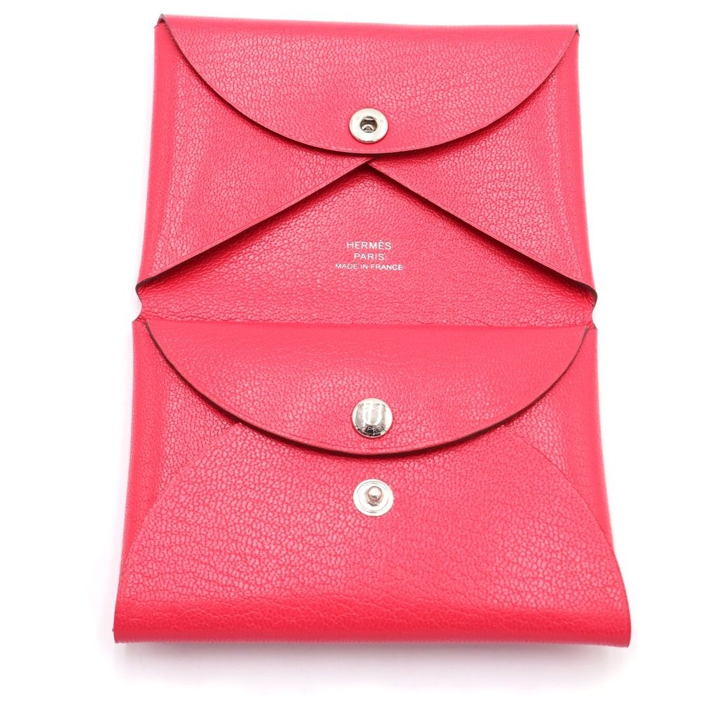 Hermes Calvi Duo Chevre Card Case Business Holder Coin Silver Pink — view 4