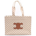 Celine Cabas Thais Large Triomphe Canvas Leather Tote Beige