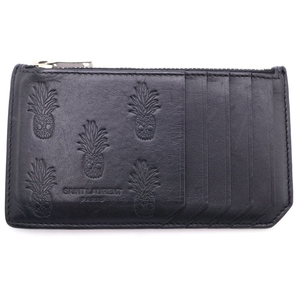 Saint Laurent Paris Skull Pineapple All Over Pattern Leather Card Case Black
