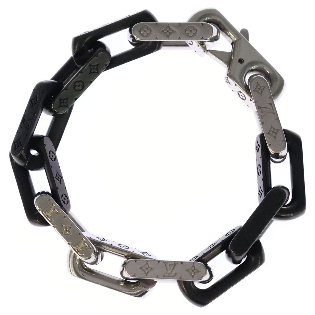 Louis Vuitton Bracelet Monogram Chain Silver Black