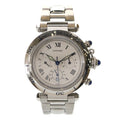 Cartier Pasha 38 Chronograph SS Quartz Stainless Steel Date Watch White Dial
