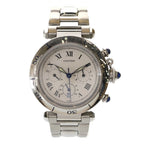 Cartier Pasha 38 Chronograph SS Quartz Stainless Steel Date Watch White Dial