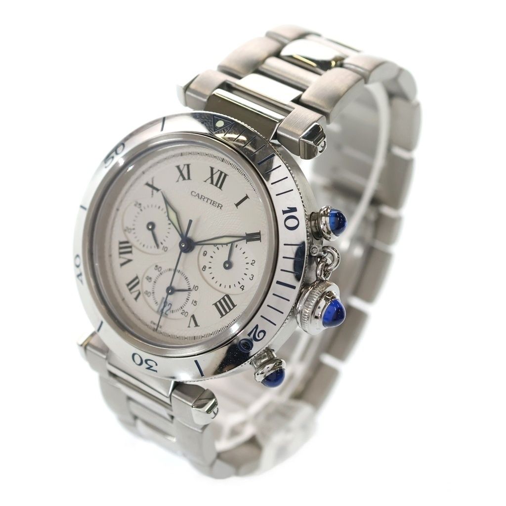 Cartier Pasha 38 Chronograph SS Quartz Stainless Steel Date Watch White Dial — view 4