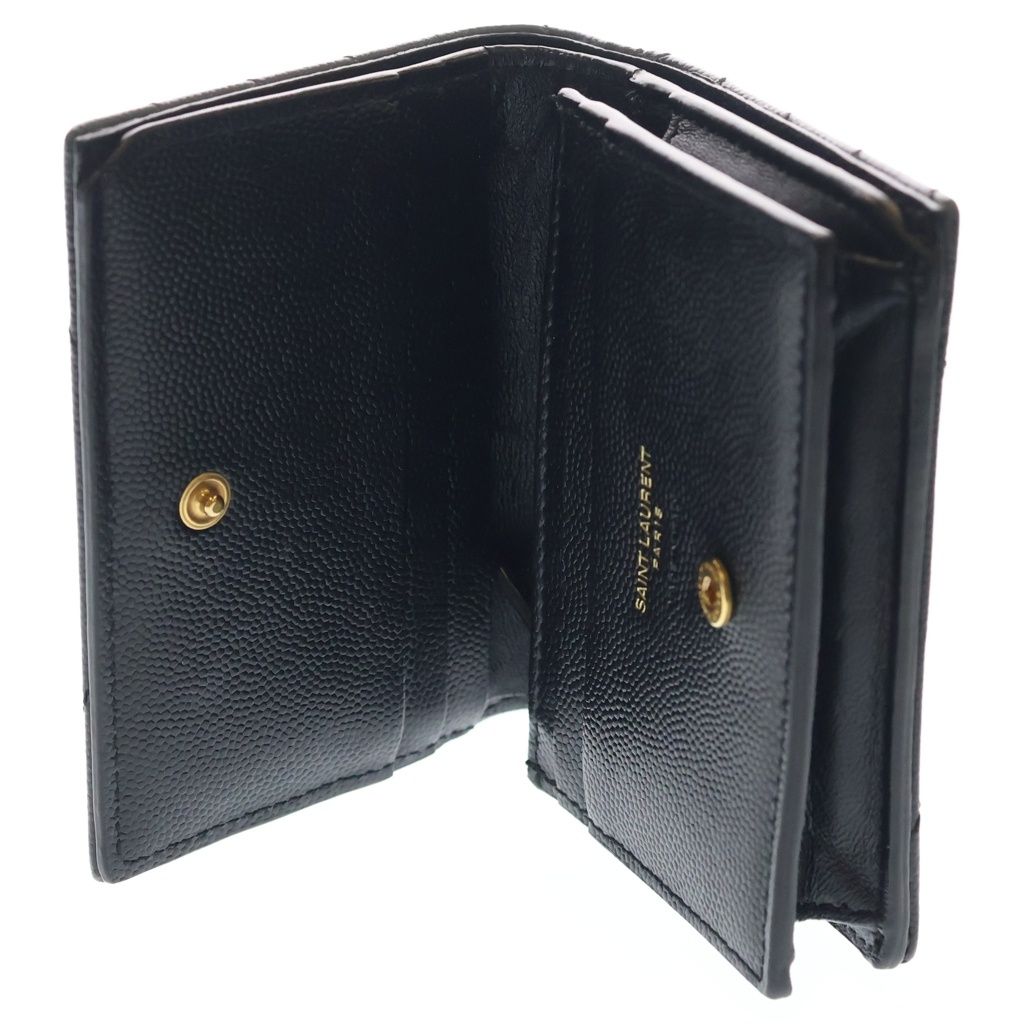 Saint Laurent Paris Cassandra Bifold Wallet Compact Coin Case Black Leather Gold — view 4