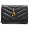 Saint Laurent Paris Cassandra Bifold Wallet Compact Coin Case Black Leather Gold