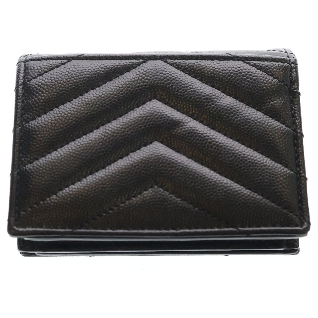 Saint Laurent Paris Cassandra Bifold Wallet Compact Coin Case Black Leather Gold — view 2