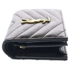 Saint Laurent Paris Cassandra Bifold Wallet Compact Coin Case Black Leather Gold — view 3