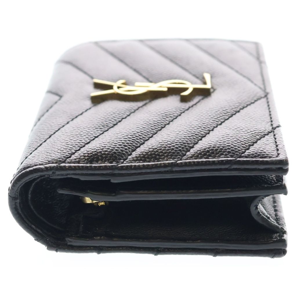 Saint Laurent Paris Cassandra Bifold Wallet Compact Coin Case Black Leather Gold — view 3