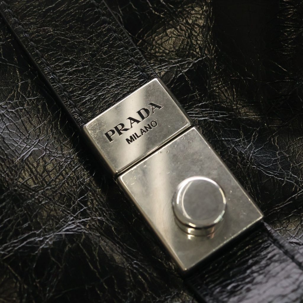 Prada Small Leather Tote Handbag Black — view 6