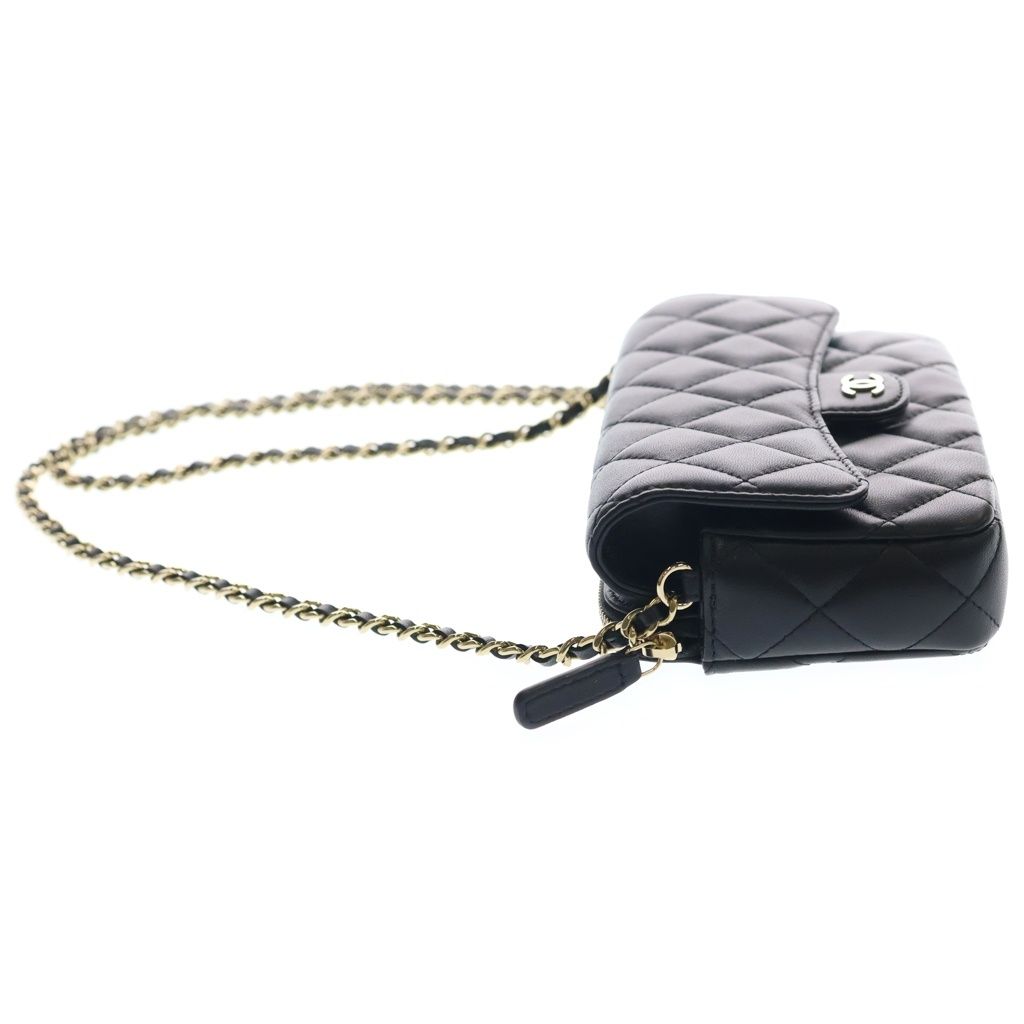 Chanel Quilted Shoulder Bag Chain Black Lambskin Gold — view 3