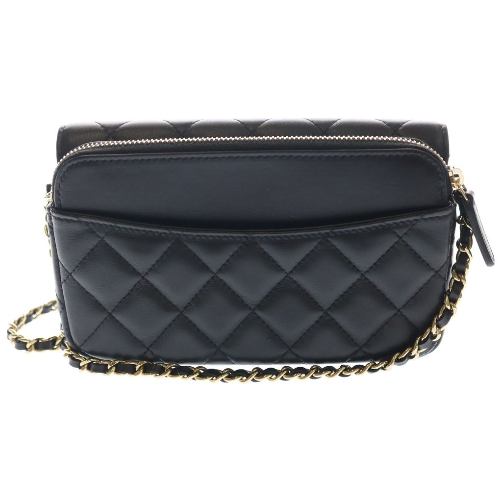 Chanel Quilted Shoulder Bag Chain Black Lambskin Gold — view 2