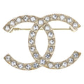 Chanel CC Logo Brooch Pin Badge Rhinestone Gold
