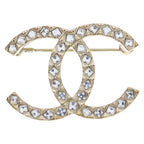 Chanel CC Logo Brooch Pin Badge Rhinestone Gold