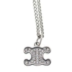 Celine Triomphe Rhinestone Pendant Chain Silver — view 3