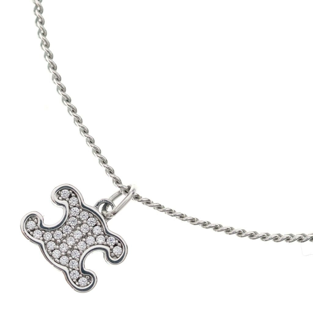 Celine Triomphe Rhinestone Pendant Chain Silver
