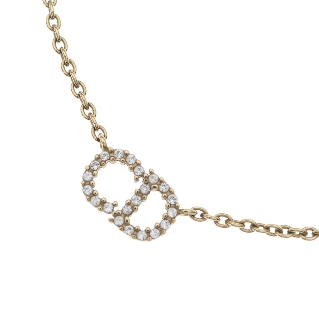 Dior CD Logo Rhinestone Pendant Chain Gold