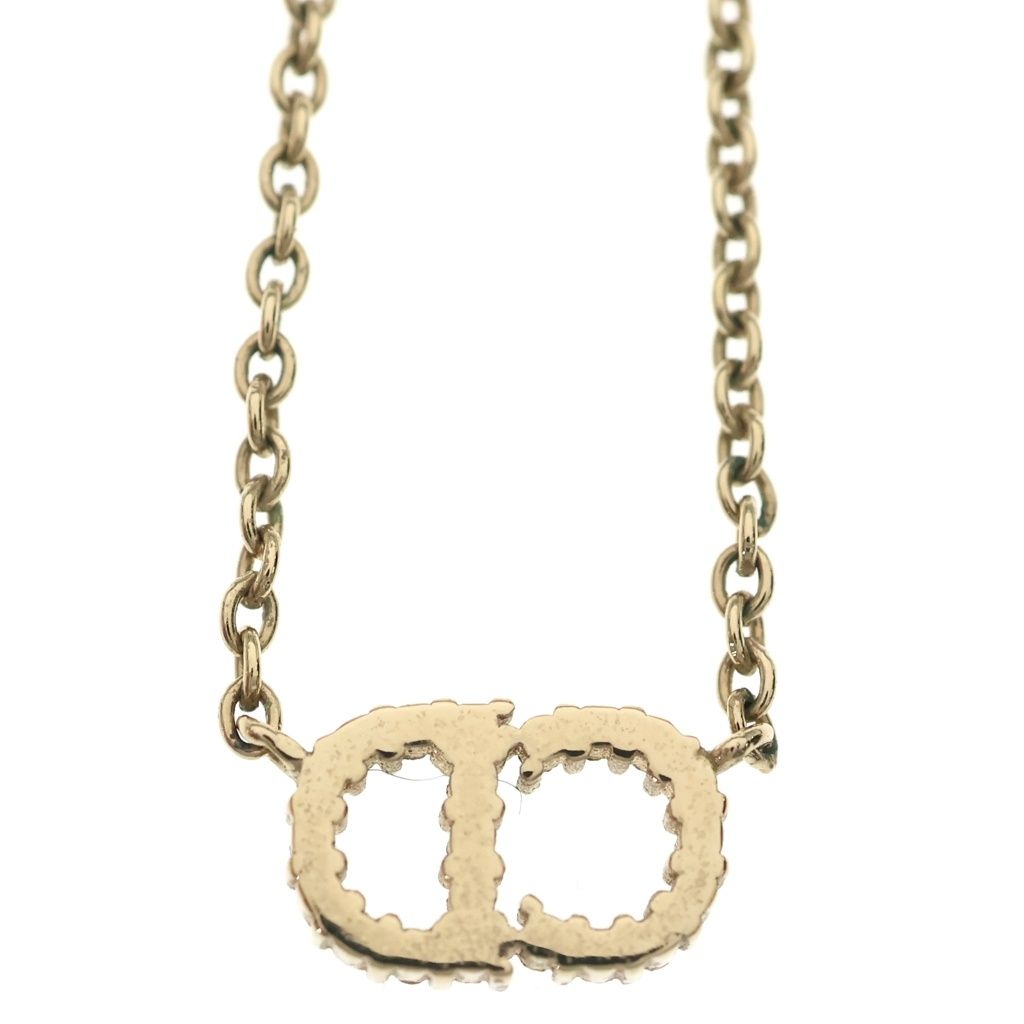 Dior CD Logo Rhinestone Pendant Chain Gold — view 5