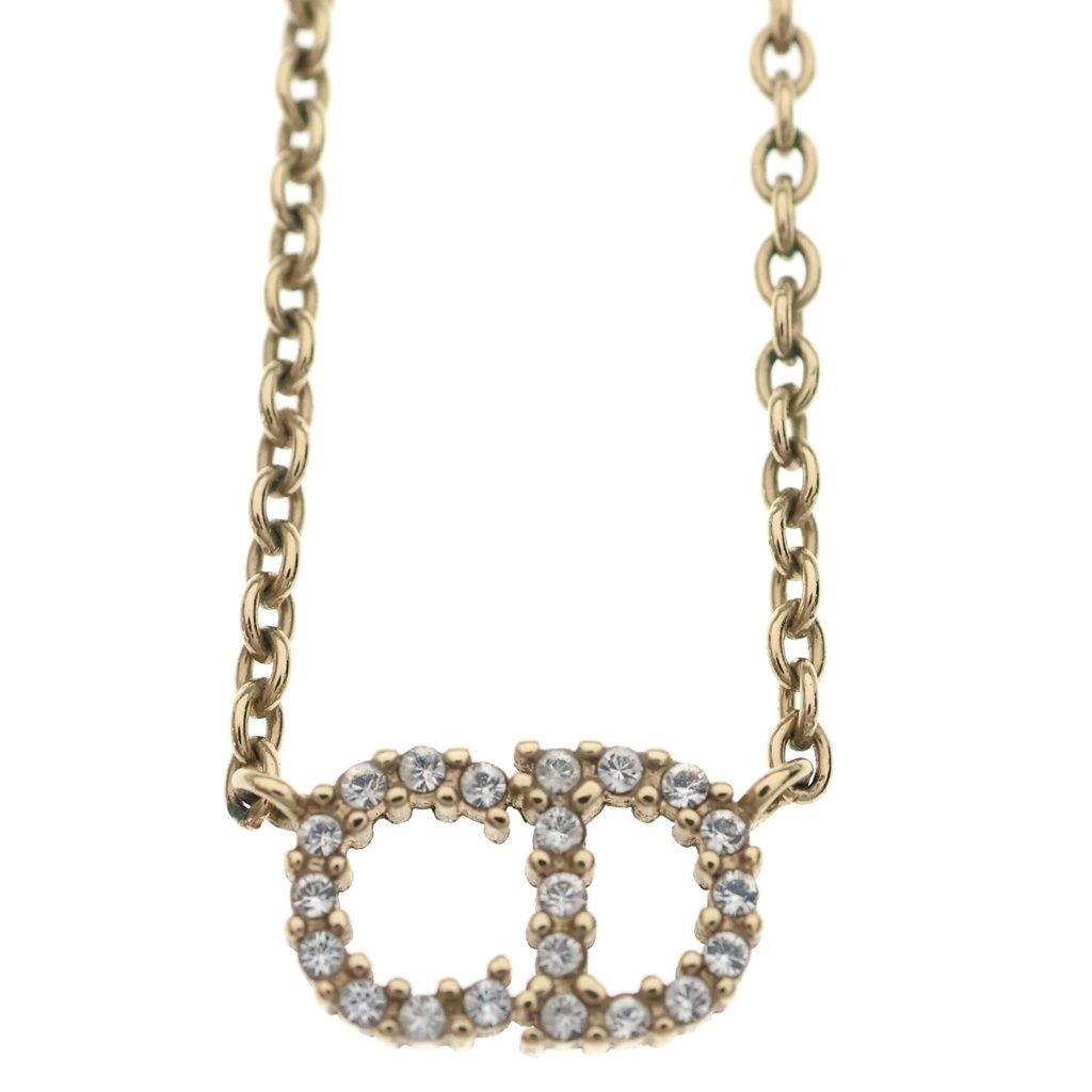 Dior CD Logo Rhinestone Pendant Chain Gold — view 3