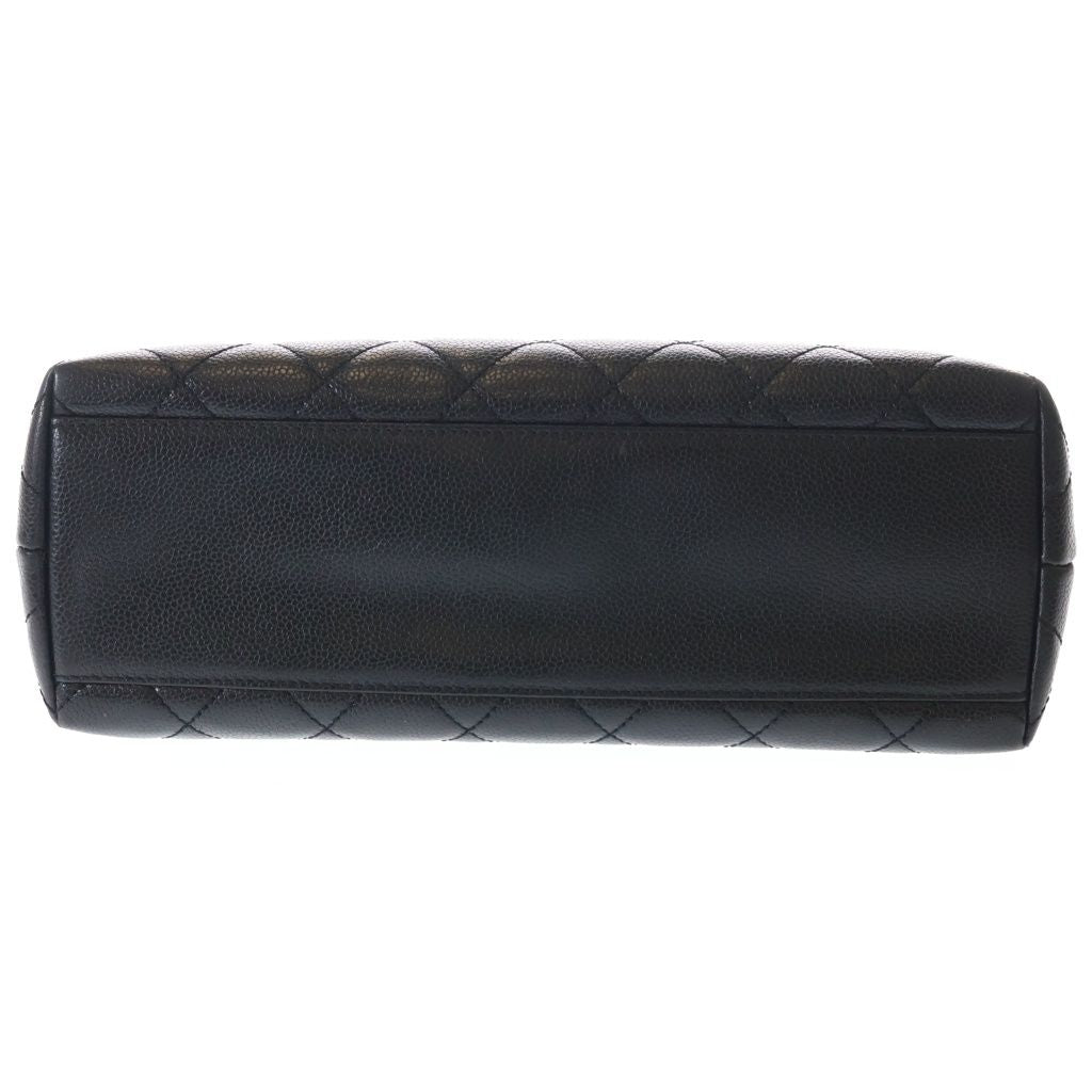 Chanel Quilted Top Handle 30 Caviar Leather Silver Turnlock Handbag Black — view 4