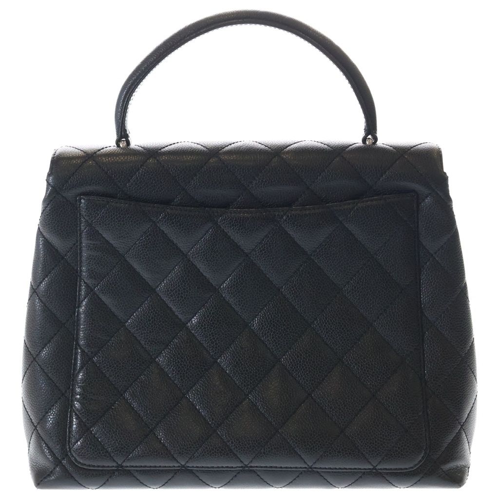 Chanel Quilted Top Handle 30 Caviar Leather Silver Turnlock Handbag Black — view 2