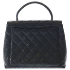 Chanel Quilted Top Handle 30 Caviar Leather Silver Turnlock Handbag Black — view 2
