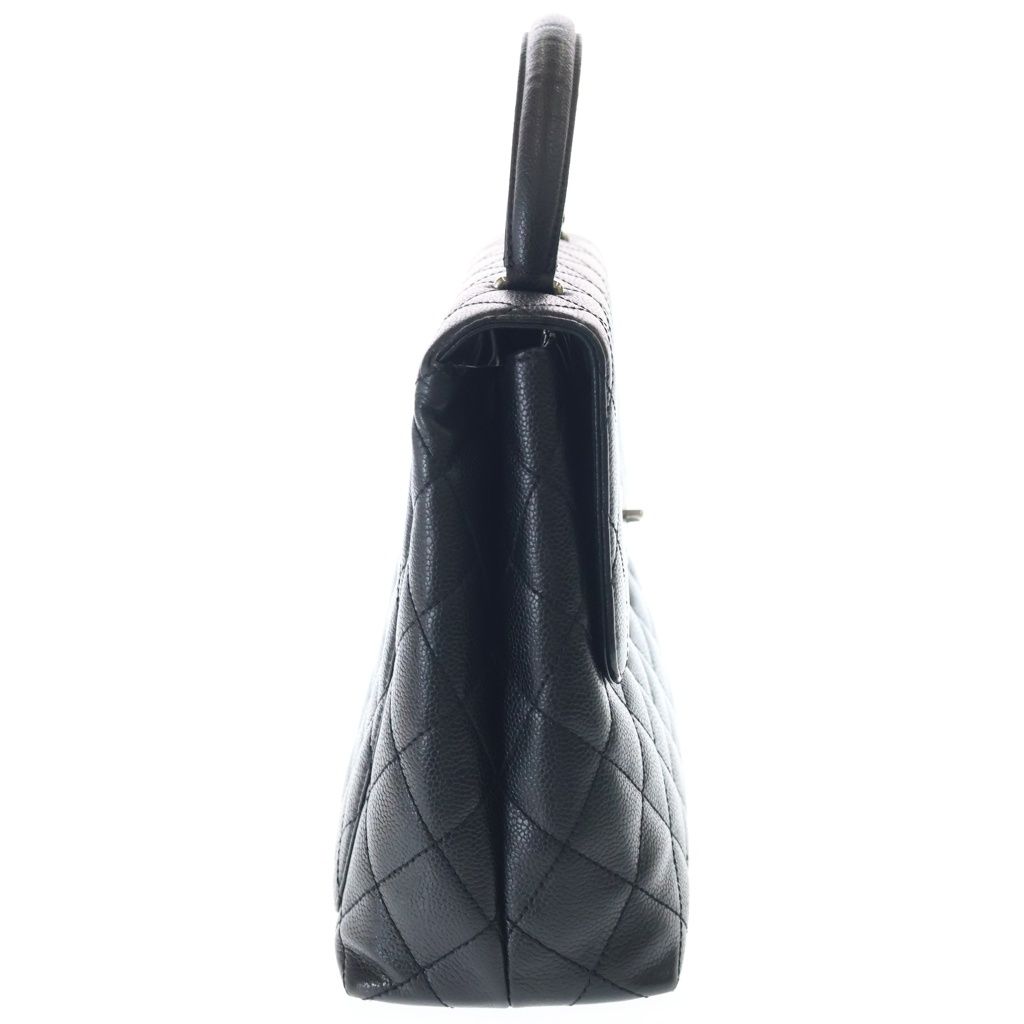 Chanel Quilted Top Handle 30 Caviar Leather Silver Turnlock Handbag Black — view 3