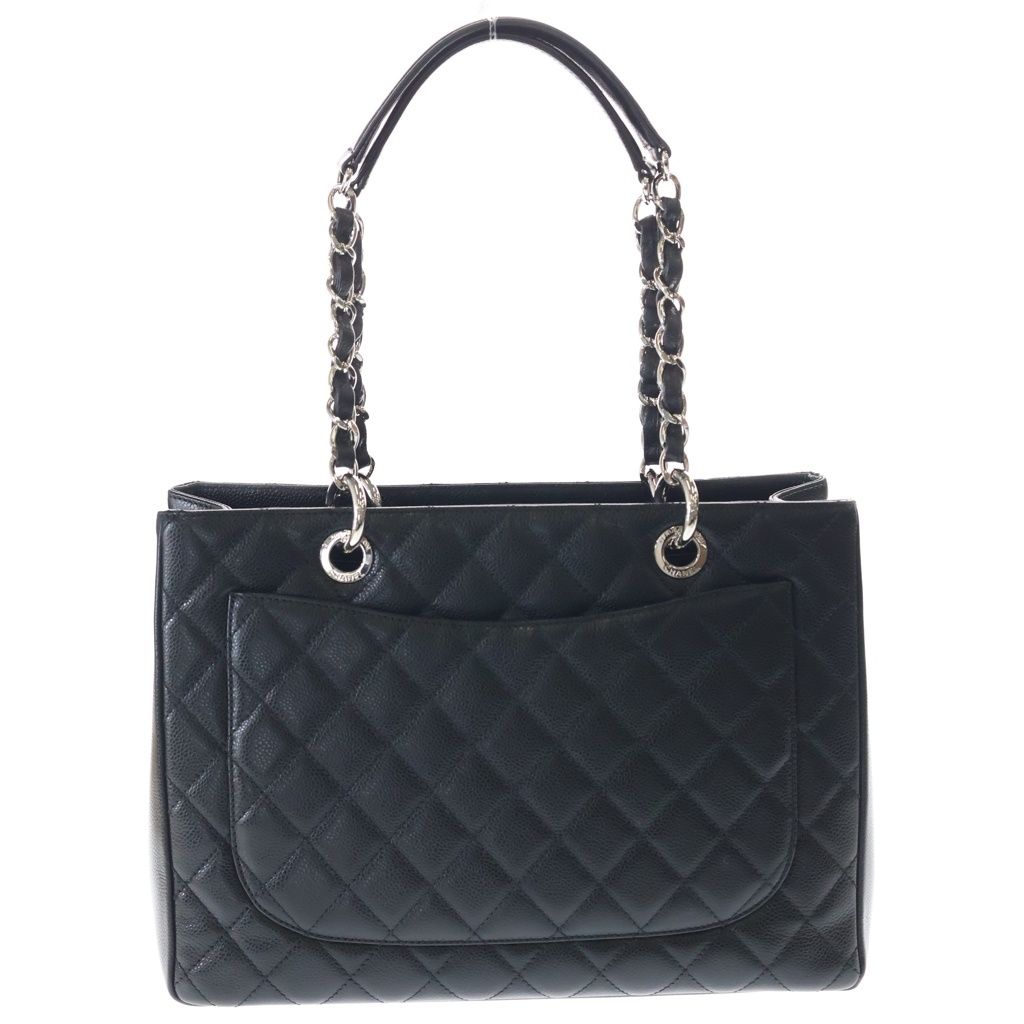 Chanel Quilted Grand Shopping Tote GST Caviar Leather Silver Chain Black — view 2