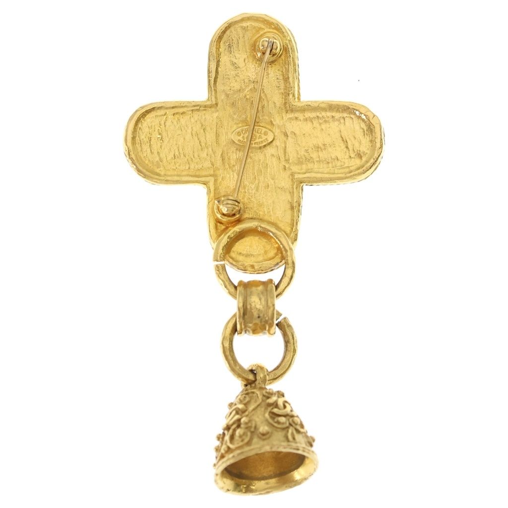 Chanel CC Logo Bell Cross Motif Brooch Gold — view 2