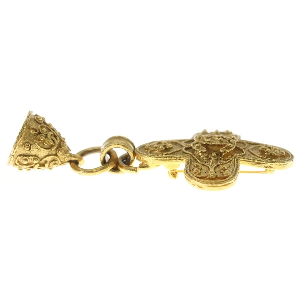 Chanel CC Logo Bell Cross Motif Brooch Gold — view 3