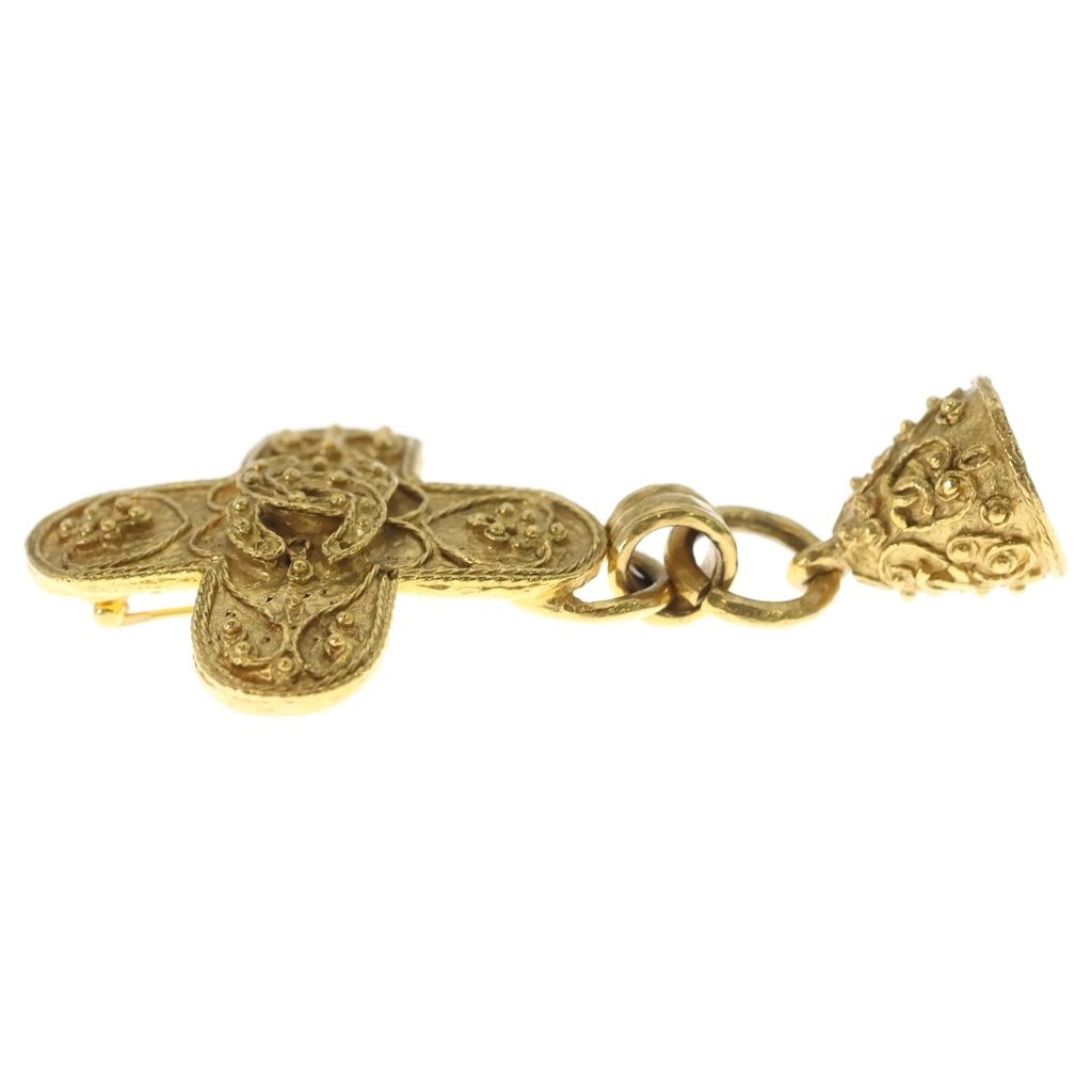 Chanel CC Logo Bell Cross Motif Brooch Gold — view 4