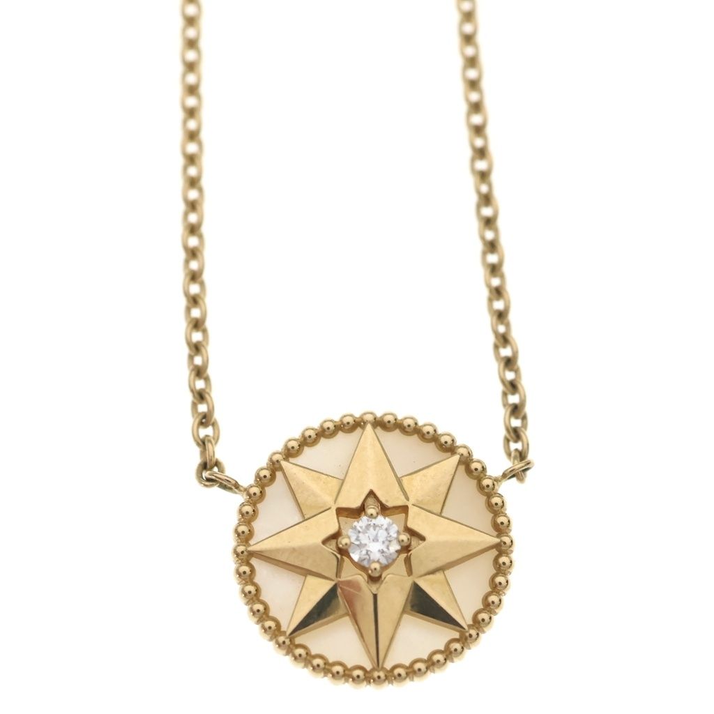 Dior Rose Des Vents Pearl Diamond Medallion 18k Yellow Gold Necklace — view 3