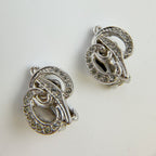 Dior Knot Motif Earrings Plated Rhinestone Silver Vintage — view 2